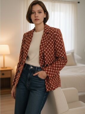 Monki Women's Bold Red Patterned Blazer